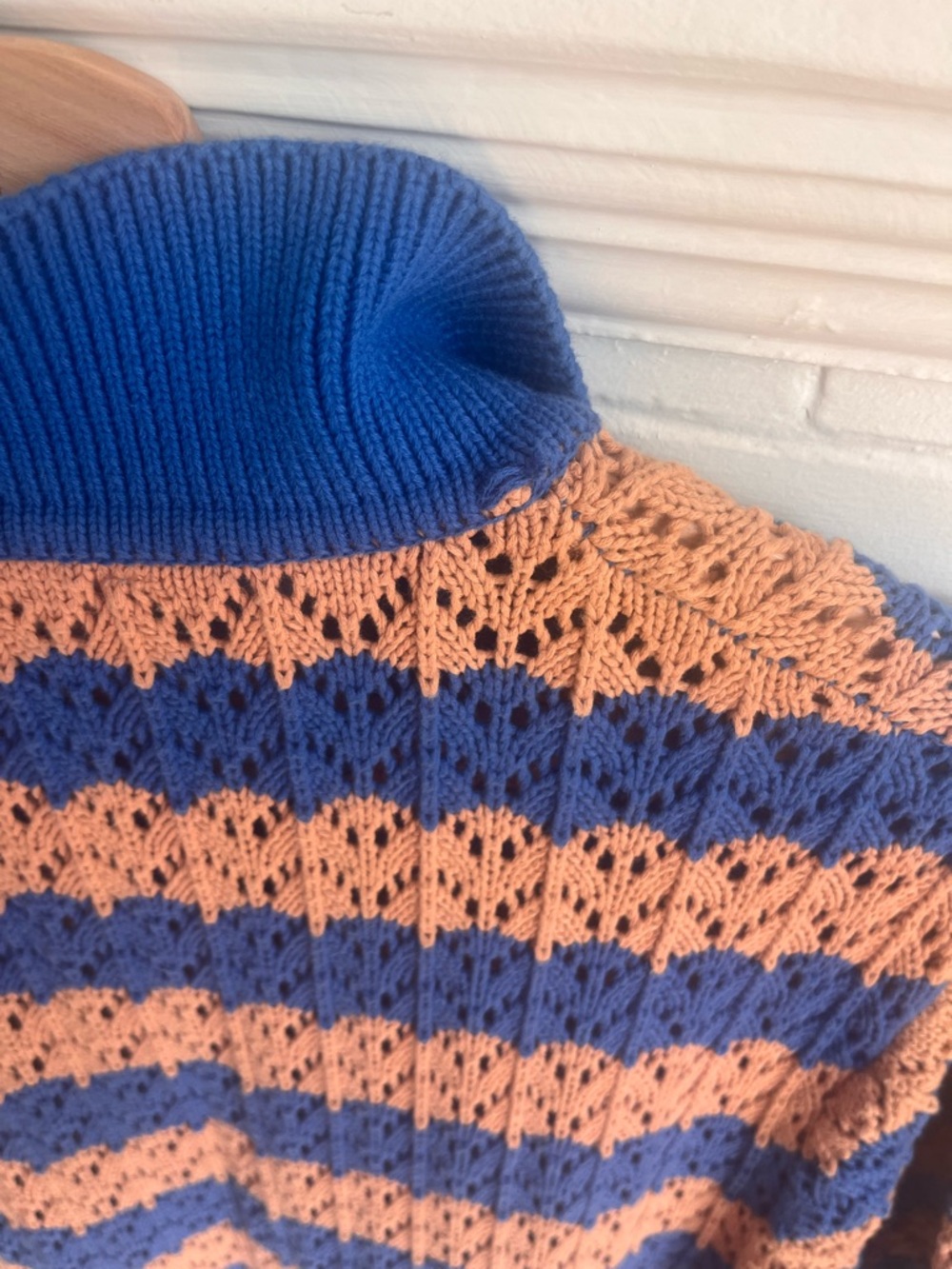 Blue and Peach Striped Crochet Button-Up Dress - Aaron & Amber - Picture 6 of 6